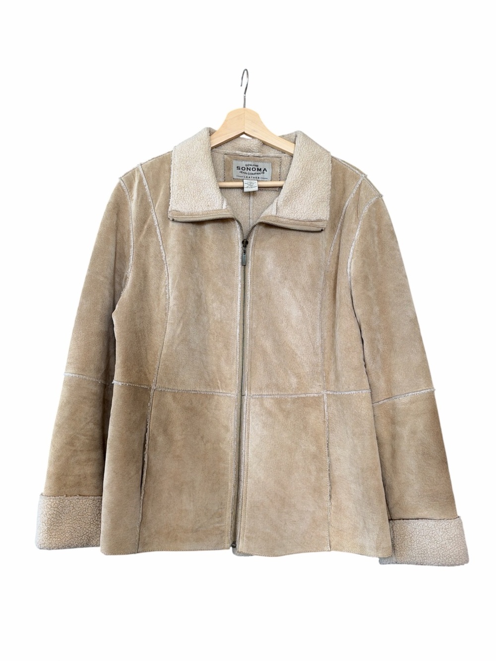 Vintage Sonoma Genuine Suede Shearling Jacket in Tan - Picture 3 of 10